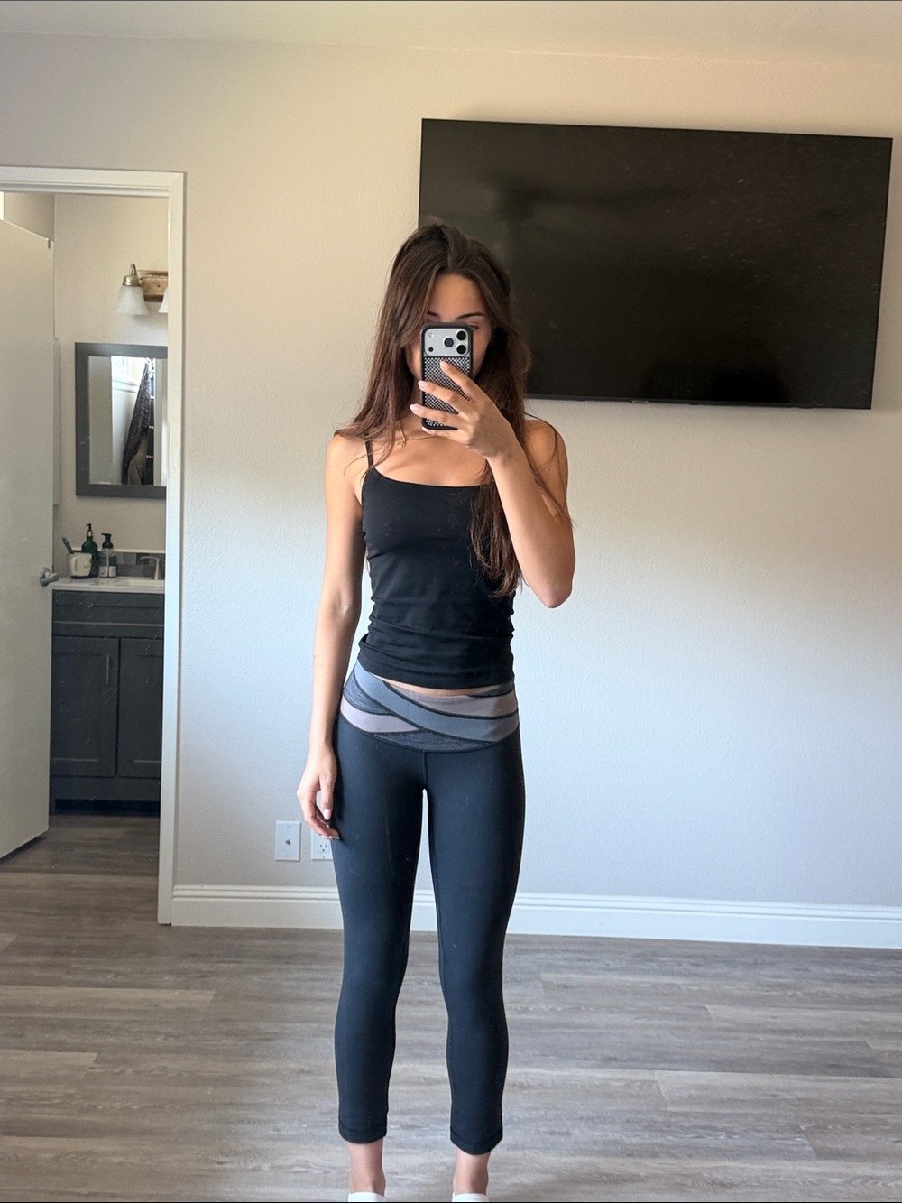 Black Leggings with multi Gray Waistband